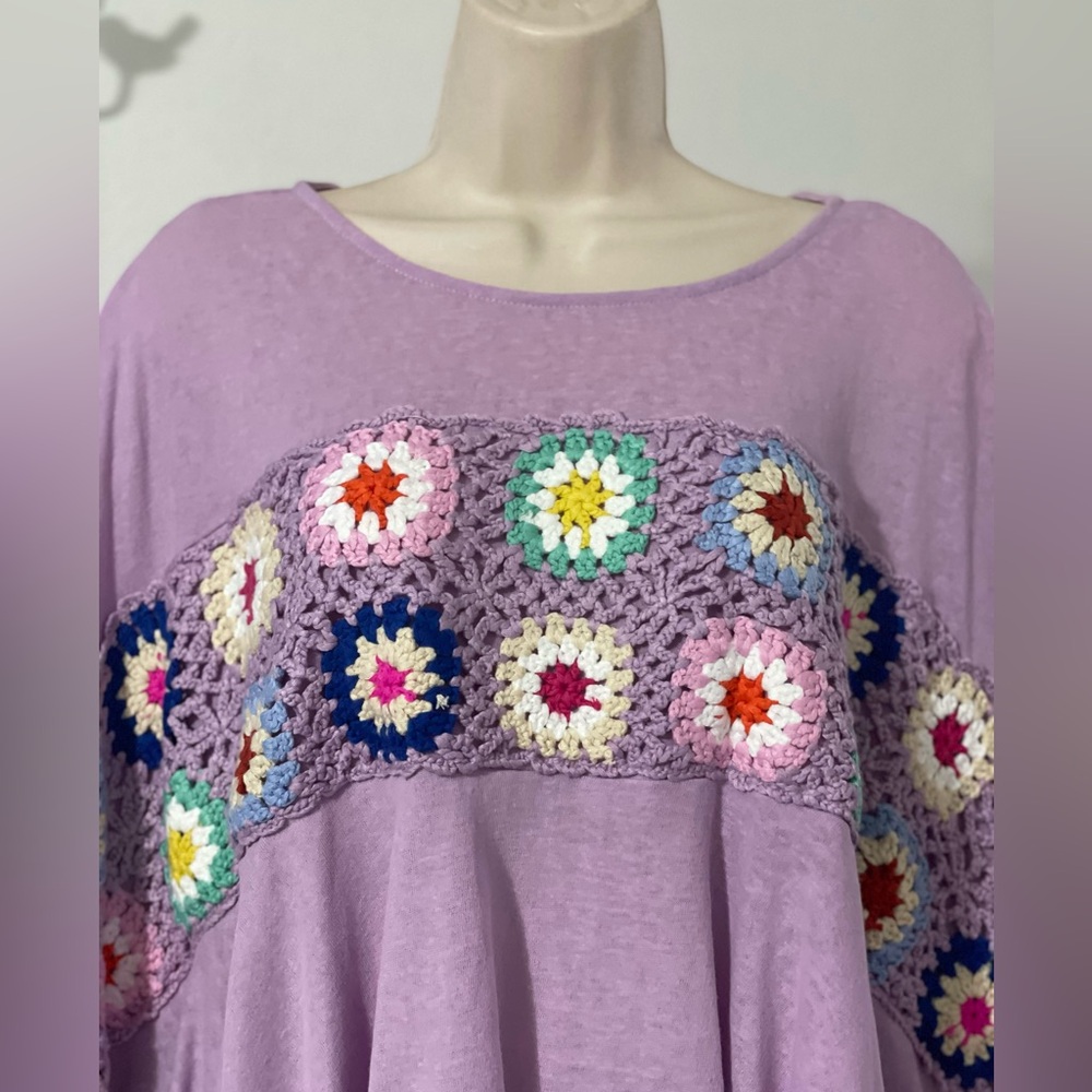 NWT SAVANNA JANE Womens Crochet Granny Square Top Purple Oversized Fit - Picture 5 of 11
